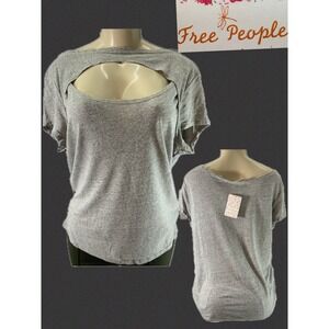 Free People We The Free Heather Gray Cut-Out Scoop Neckline Tee Short Sleeve S